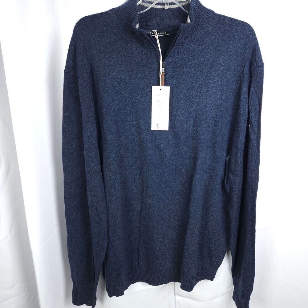 Five Four Club Navy Blue 1/4 Zip‎ Mock Neck Angora Blend Sweater Men's XL